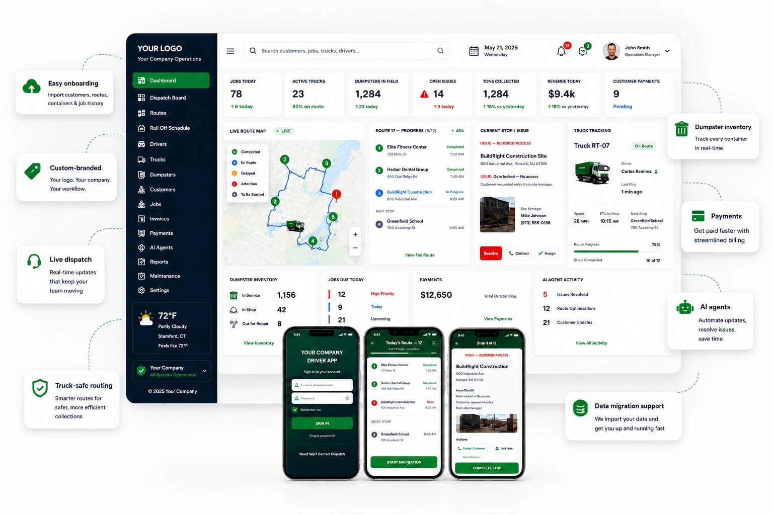 OS Hauler command center dashboard and driver app