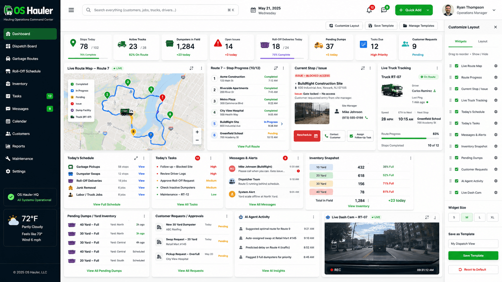 OS Hauler dispatch dashboard